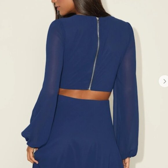 Lulus Garden Bliss Dark Blue Long Sleeve Cutout Mini Dress - Size M - Picture 3 of 4